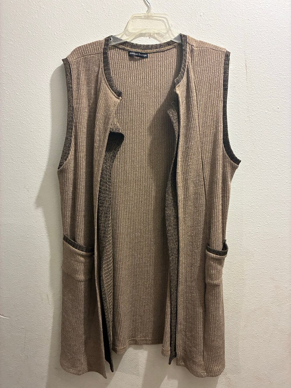 American Boutique Ribbed Open Front Duster Vest, minimalist, coastal - One Size